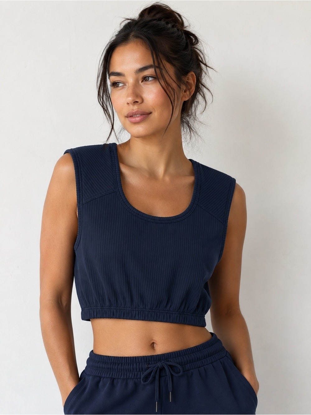 Lululemon Black Ribbed Cropped Tank w/ Built-In Bra